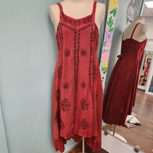 Vintage 90s Y2K FLAIR embroidered sun dress with High-Low Hem Small